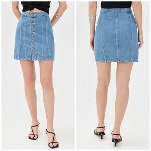 New L’Agence Phia Seamed Mini Skirt Denim Jean Hartland Blue Button Front Sz 22